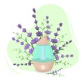 Vector illustration of a humidifier diffuser with lavender sprigs on the background.